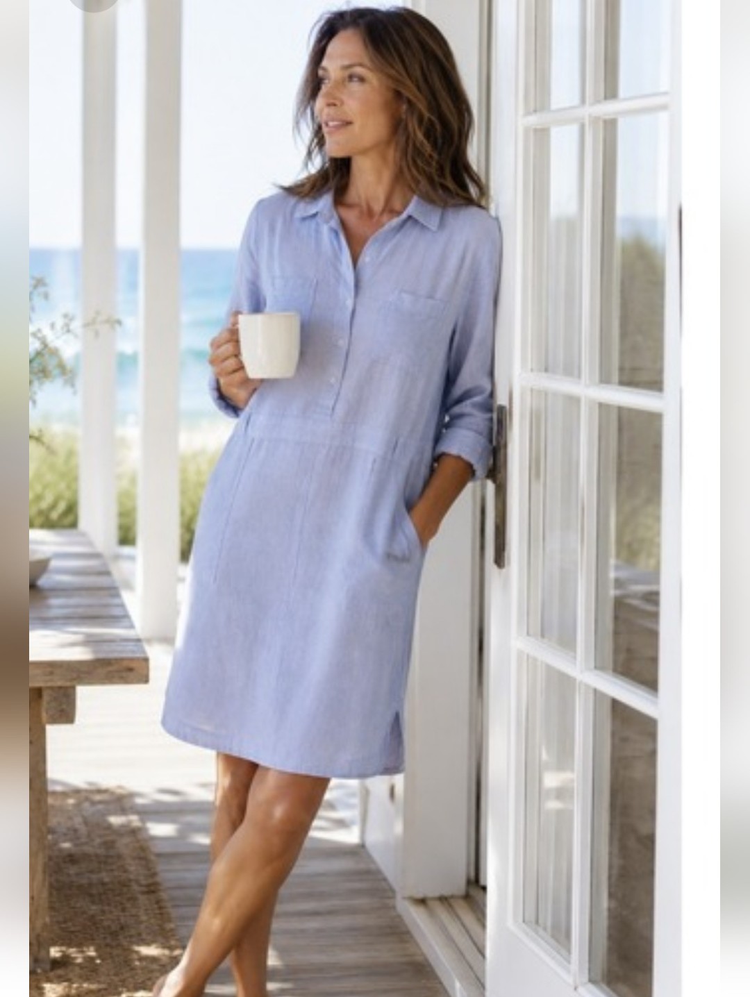J. Jill Rain Drop Linen Dress Rain Rolled Sleeves Nwot Size Small
